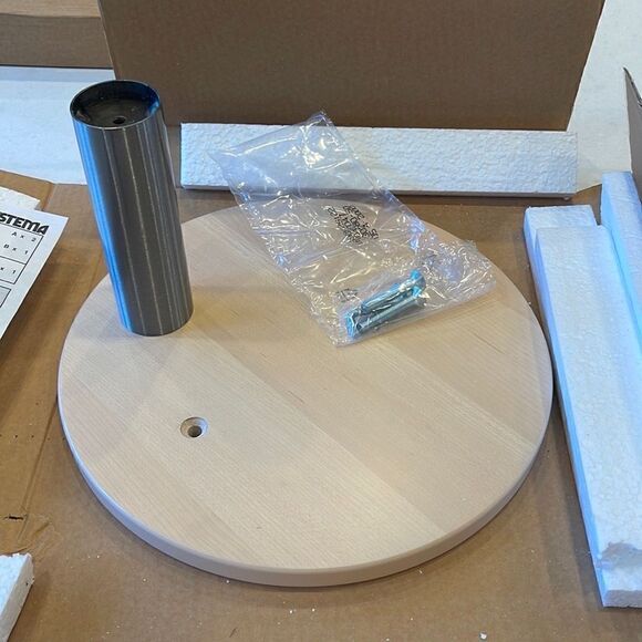 Ekornes telephone stand. Chrome/maple new in box. See pictures of included items